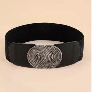 Black Symmetrical Round Buckle Wide Elastic Belt